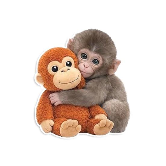 

Monkey Hugging Plush Toy Sticker Funny Quirky PVC Decals Waterproof Vinyl Sticker for Laptops Water Bottles Luggage Party Favors Kid Gifts A