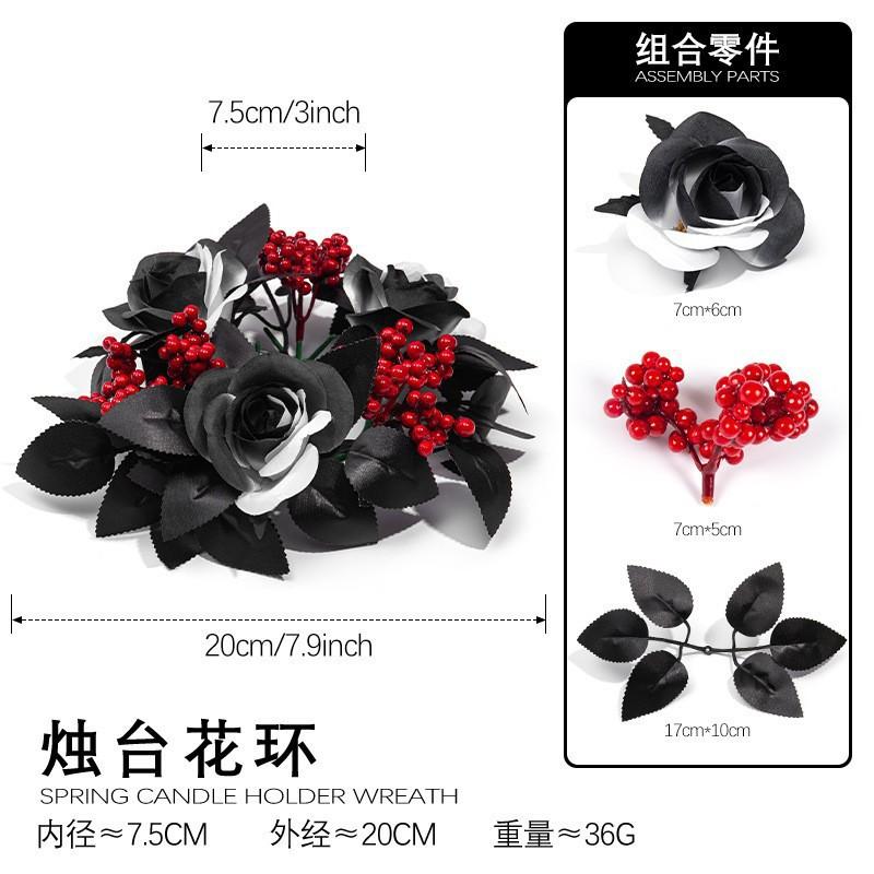 Halloween Table Centerpiece Decor - Artificial Maple Leaf Wreath With Pumpkin Berries Candlestick Design Festive Dining
