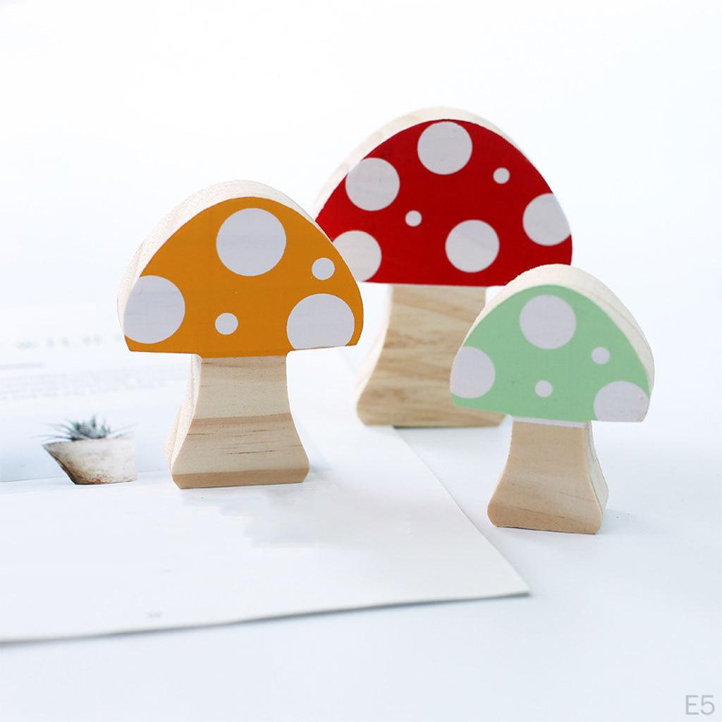 3Pcs Wooden Mushroom Building Blocks Ornaments Room Decor Colorful Wood Photo Props Home