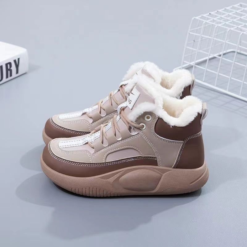Dámské zimní boty do sněhu podšité kožíškem Protiskluzová silná podrážka Teplé kotníkové boty z vysoké kůže Ležérní krátké boty s fleecovou podšívkou pro ženy