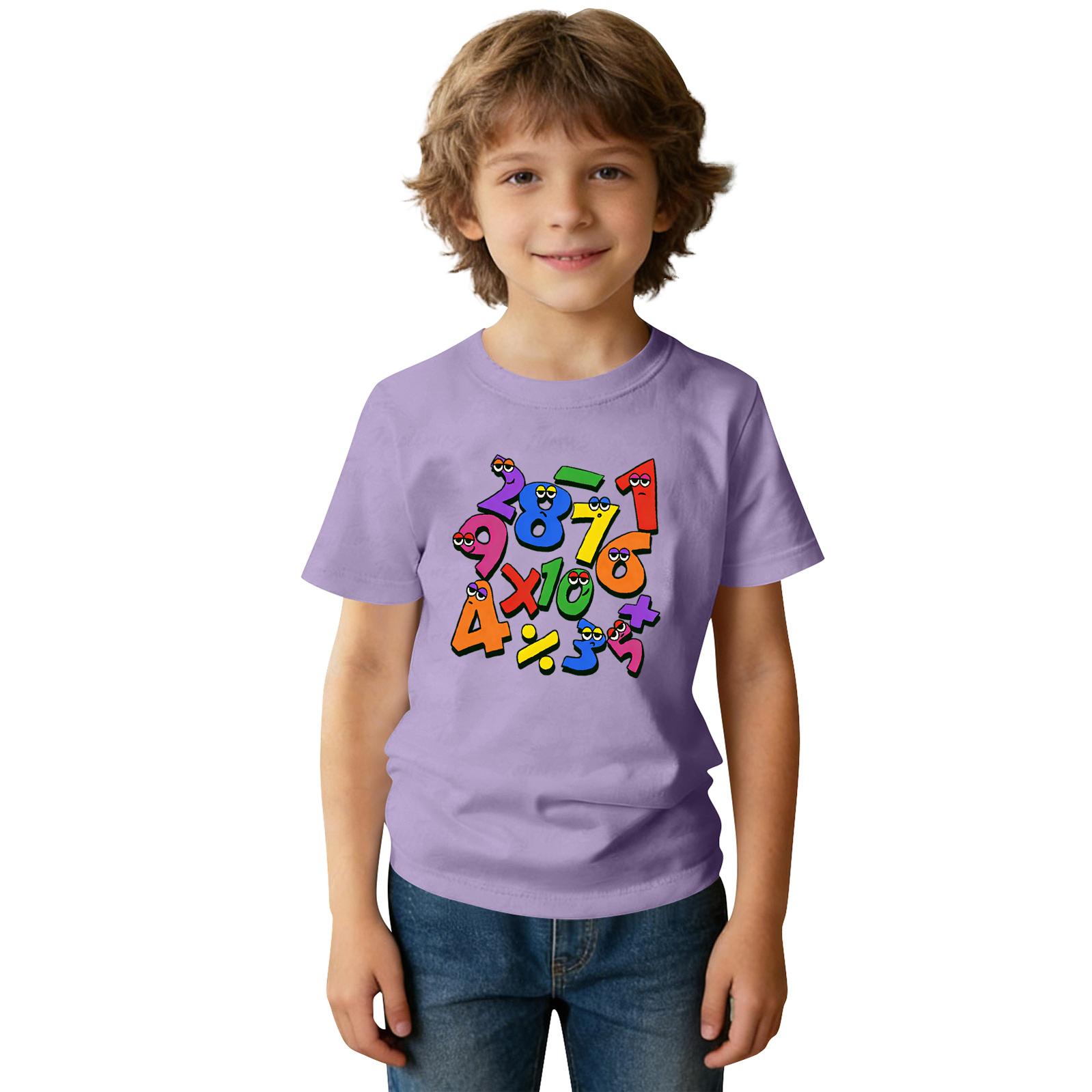 

Модная рабочая одежда с короткими рукавами и круглым вырезом, топы с принтом для детских летних топов 100 фиолетовый