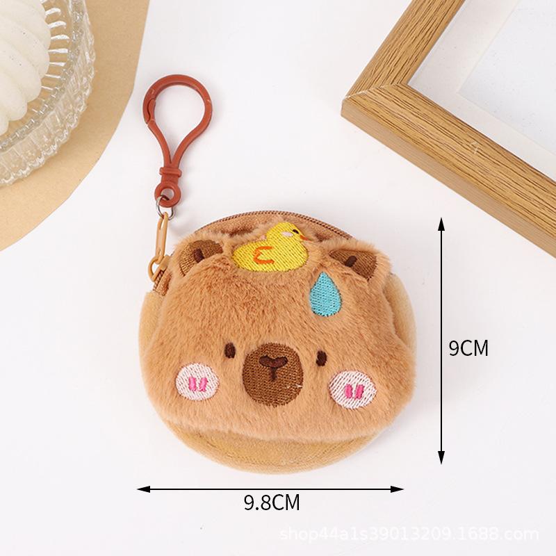 Nowa kreatywna torebka na monety z pluszowym motywem anime Capybara, modna mini torebka na monety, okrągła, kreskówkowa torba z wisiorkiem