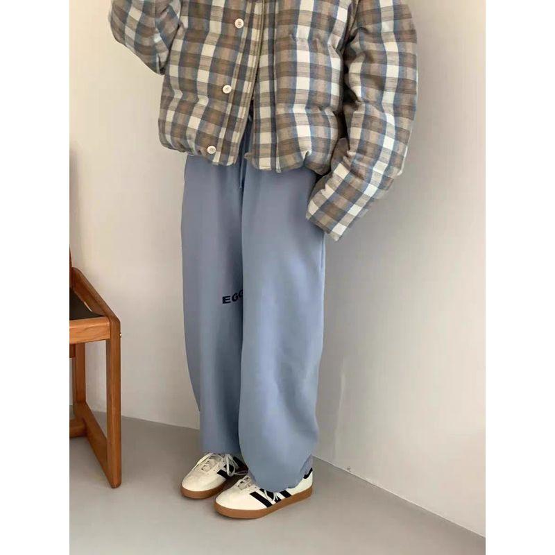 Egg South Korea Letters Floral Print Casual Jumpsuit Women's Fashion All-Matching Jogger Pants Fleece-lined Casual Sweatpants Women's Fashion Pants