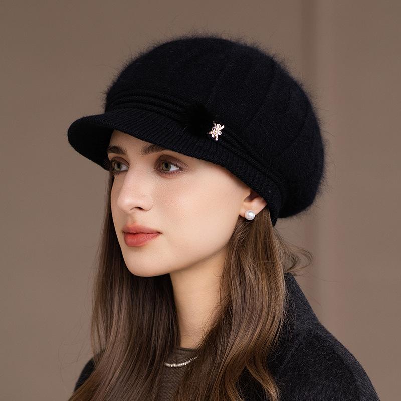 Ladies Hat New Autumn and Winter Wool Hat Thermal Cap Middle-aged and Elderly Mother Knitted Hat