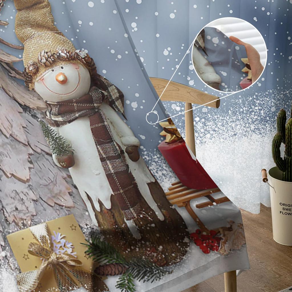 Winter Themed Snowman Christmas Tree Tulle Curtains Living Room Bedroom Kitchen Decoration Chiffon Sheer Voile Window Curtains