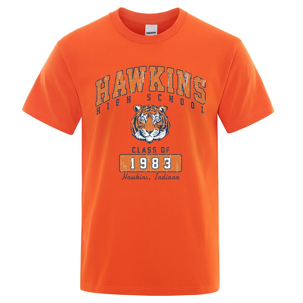 Hawkins High School Class Of 1983 Men T Shirt Funny Tiger Printed Clothing Cotton T-Shirts Breathable Short Sleeve