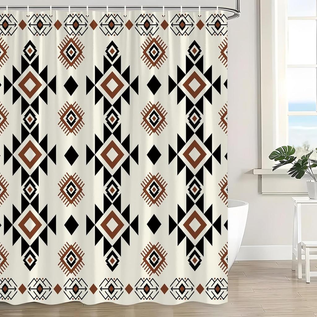 Shower Curtain Western Boho Abstract Pattern Geometric Vintage Native Simple Neutral Classic Southwestern Farmhouse White Black