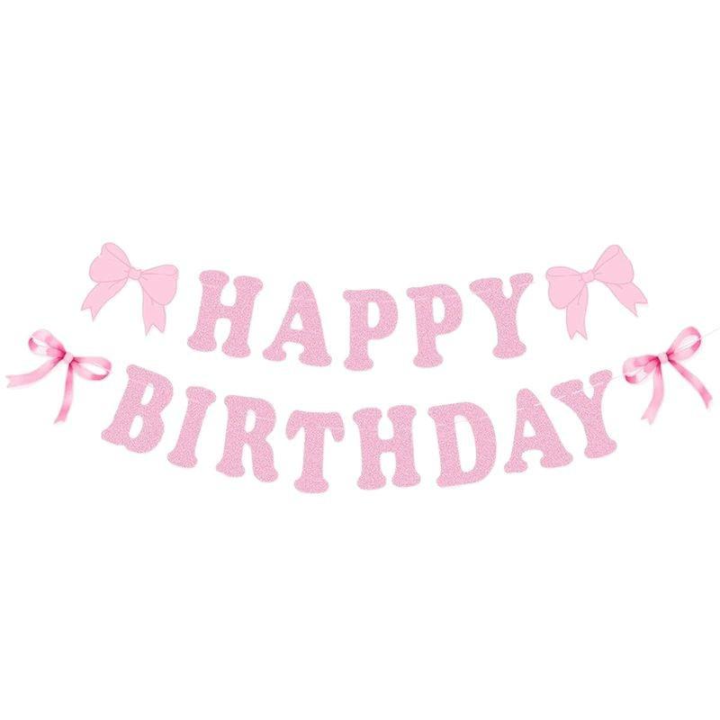 Roze Strik Verjaardag Feest Decoraties Set: Banner & Slingers