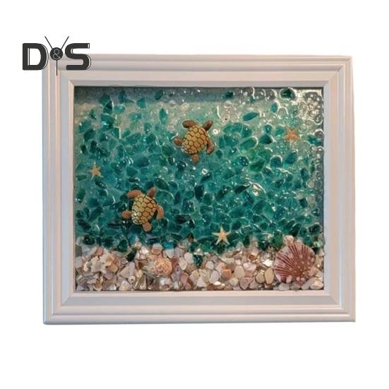 1 Set DIY Sea Glass Art Kit with Wooden Frame Handmade Seaglass Wall Art Decoration Framed Sea Glass Artwork Desktop Decoration Birthday Gift