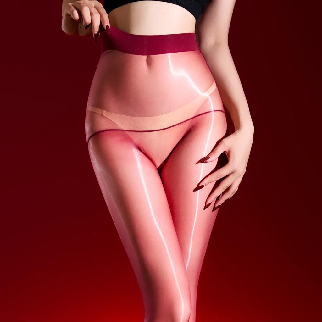 Women 1D Thin Open Crotch Seamless Pantyhose Oil Shiny Elastic Tights Yoga Shaping Maid Stocking Slim Leggings Plus Size