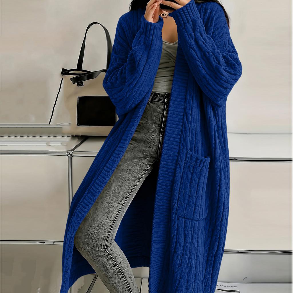 Women's Knit Cardigan with Pockets, Long Thick Sweater Coat