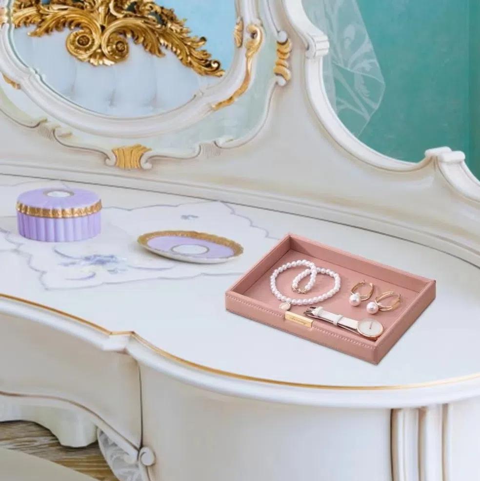 Square Jewelry Storage Box Leather Cosmetic Storage Basket Bedside Organizers Perfume Tray  Bedroom