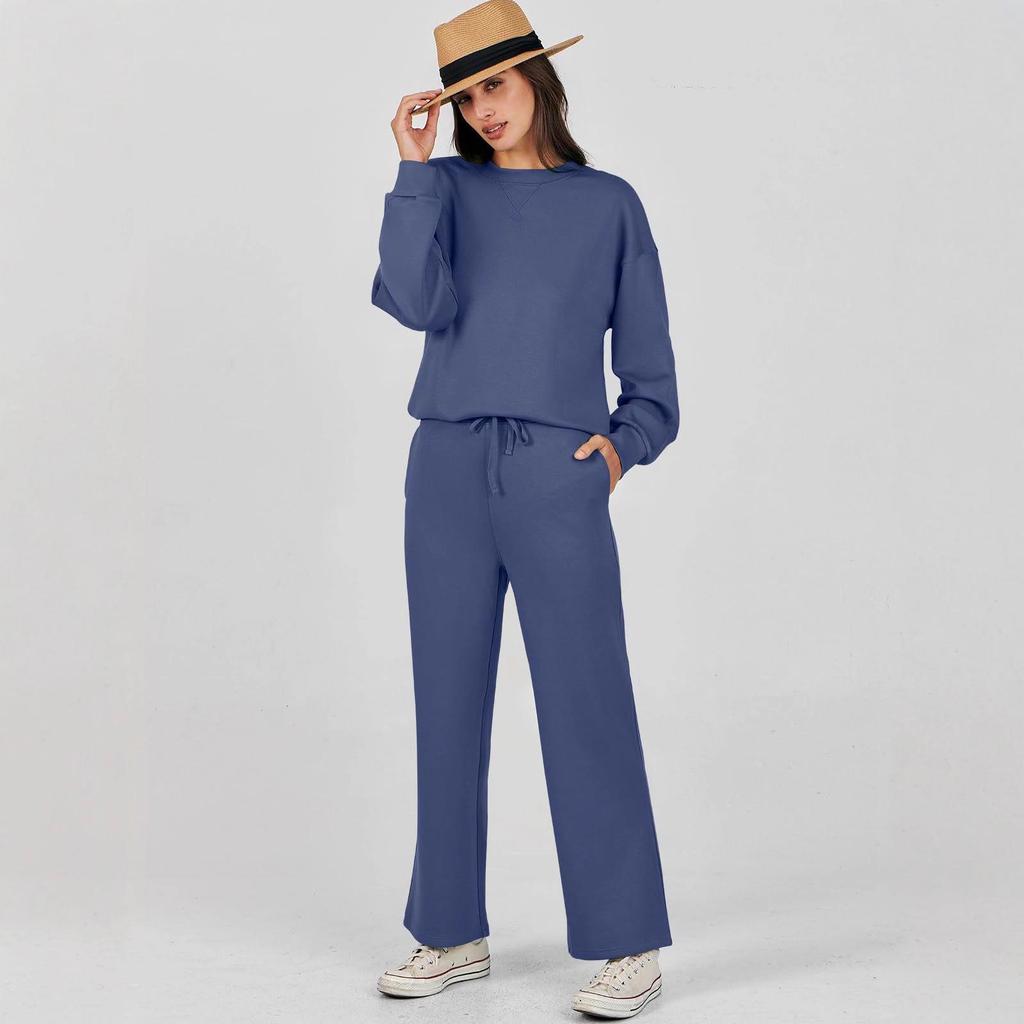 European-American Autumn/Winter Crew Neck Pullover & Long Pants Women's Fashion Set
