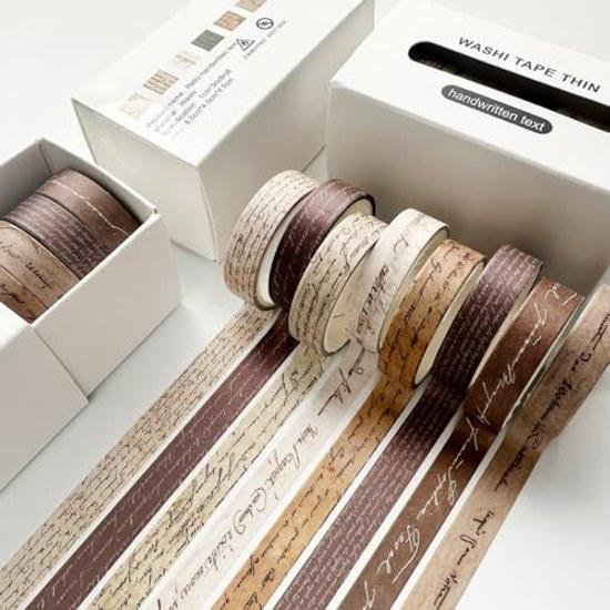 Masking tape 8-piece set thin strips washi retro base pattern DIY craft journal planner scrapbook wrapping gift decoration (handwritten text)