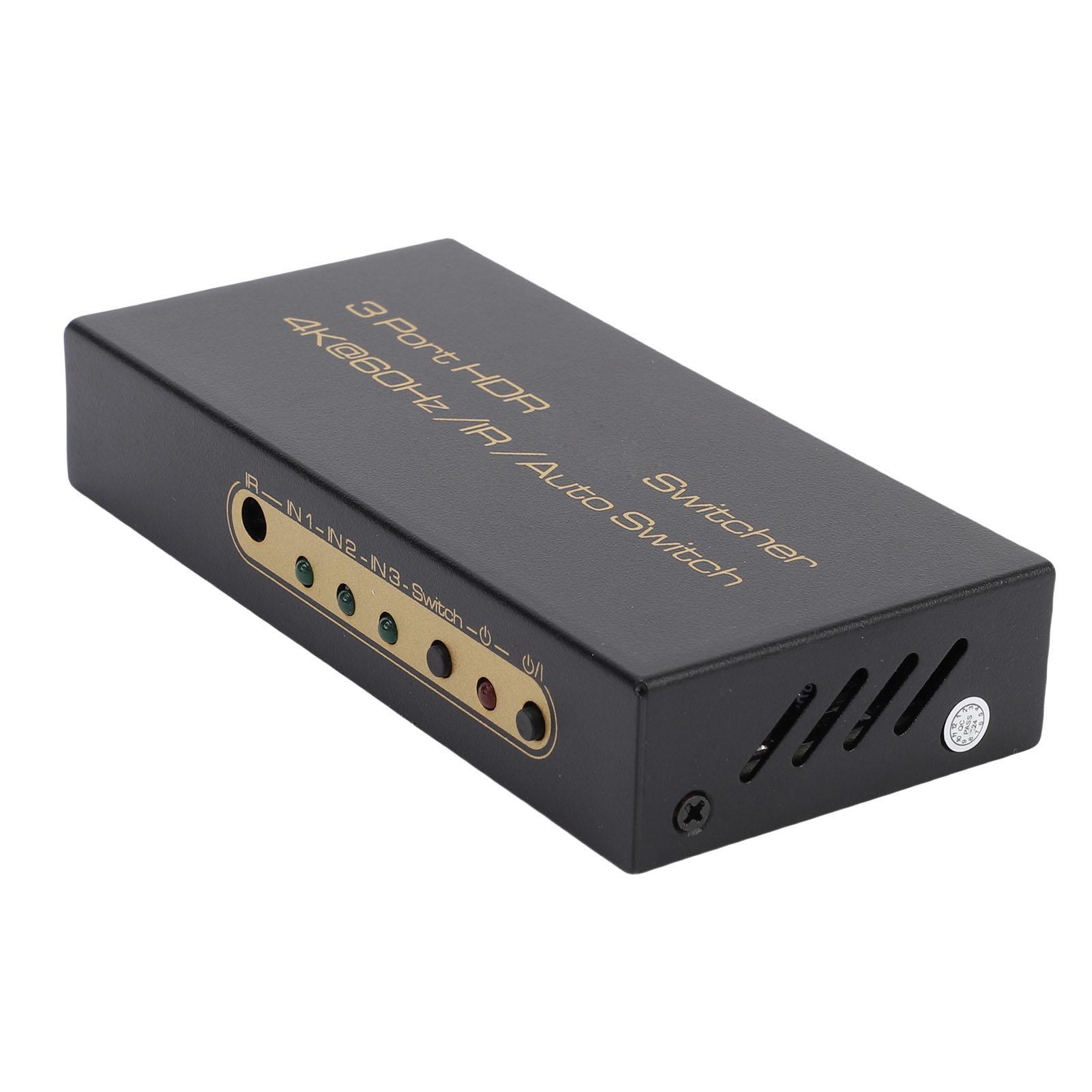 

3 in 1 Out HD Multimedia Interface Switcher 4K 60HZ with IR Remote Control Plug and Play for Work Gaming