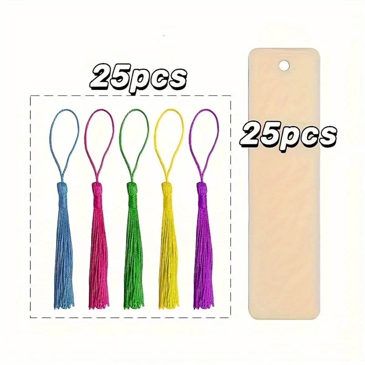 

50 шт. Деревянные пустые закладки для книг, деревянные закладки для поделок, деревянные лазерные подвески, деревянные квадратные бирки, кисточки, цвет случайный