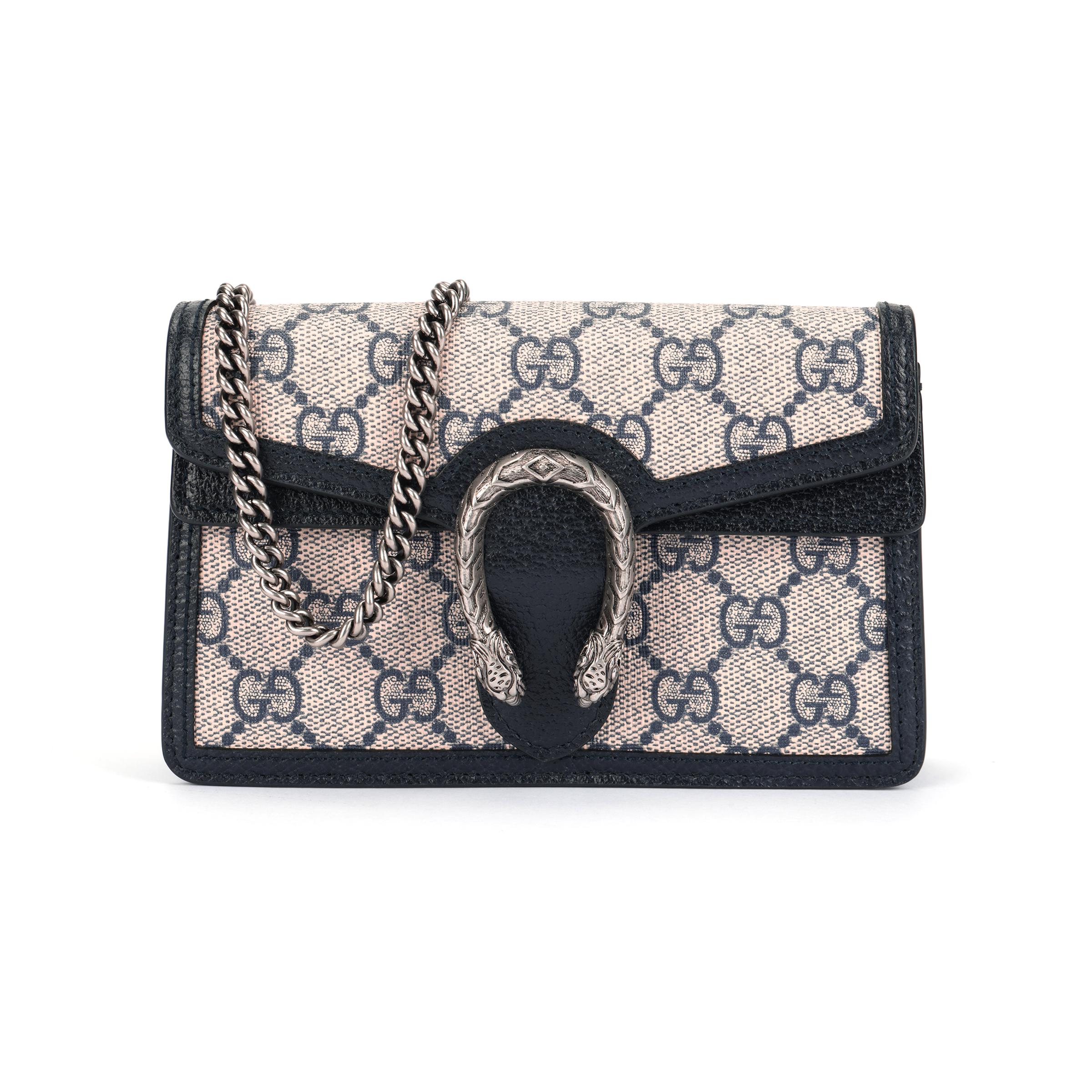 

Gucci Dionysus Aged Flower Logo Tiger Head Buckle Chain Leather Messenger Bag Super Mini Female Blue And Beige Box(Basic Set+Box)