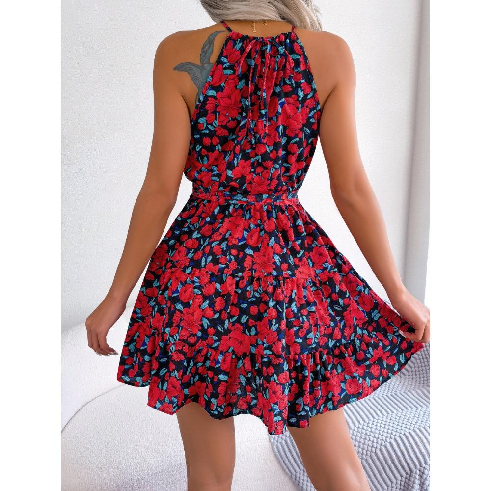 Fashion Women's Floral Dresses Casual Ruffles Big Swing Floral Dresses Holiday Dresses