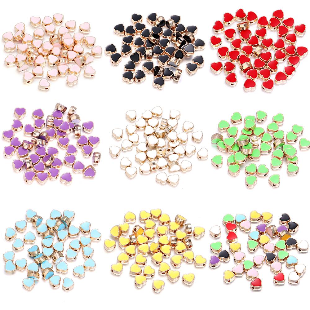 10pcs/lot 8mm Alloy Double Sided Love Heart Beads Multicolor Enamel Loose Spacer Beads For DIY Jewelry Making Necklace Bracelets
