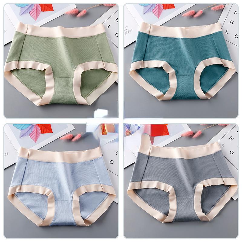 Eske med 4 stykker bomull dameundertøy Middels midje sømløse trekantede bukser Antibakterielt og pustende undertøy