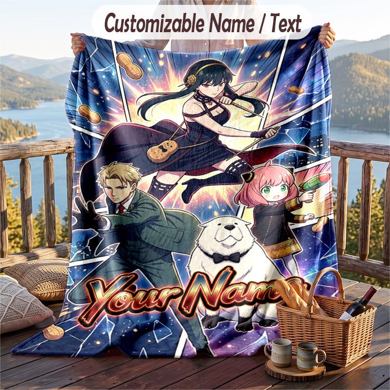 Personalized Flannel Throw Blanket,Spy × Family Custom Printed Name, Cozy Plush Blanket For Home Use