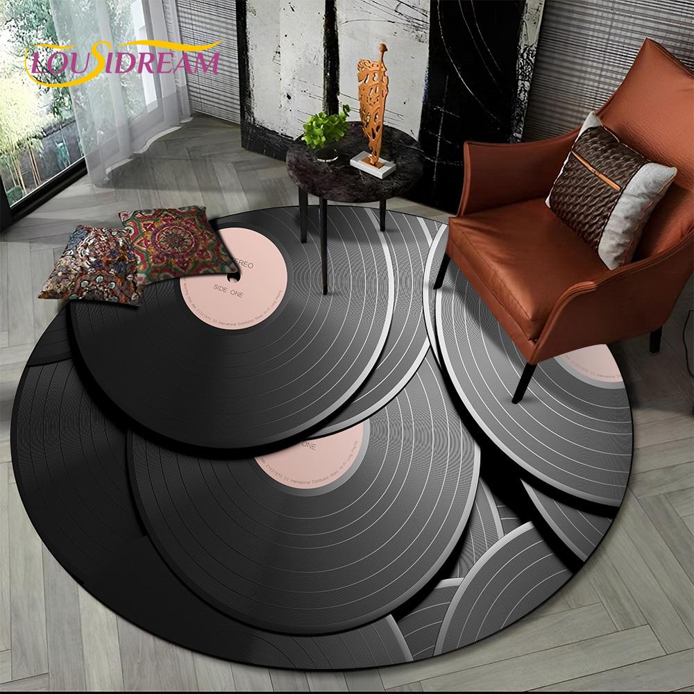 3D Vinyl Record Music DJ Screen Tape HD Round Area Rug,Carpet Rug for Living Room Bedroom Sofa Playroom Decor,Non-slip Floor Mat