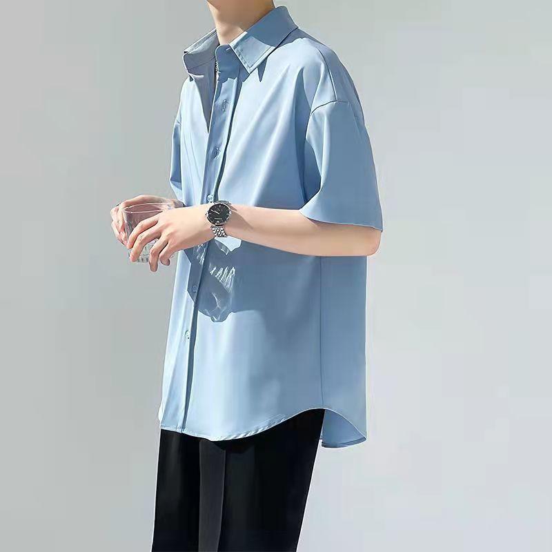 Silk Drooping Free Solid Color Versatile Shirt Dk Men's Trendy Handsome High-end Hong Kong Style Short-sleeved Handsome Shirt