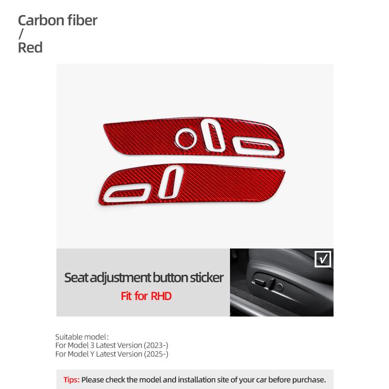 For Tesla Model Y Juniper 2025 Model 3 Highland Carbon Fiber Seat Adjustment Button Panel Sticker Interior Car Accessories