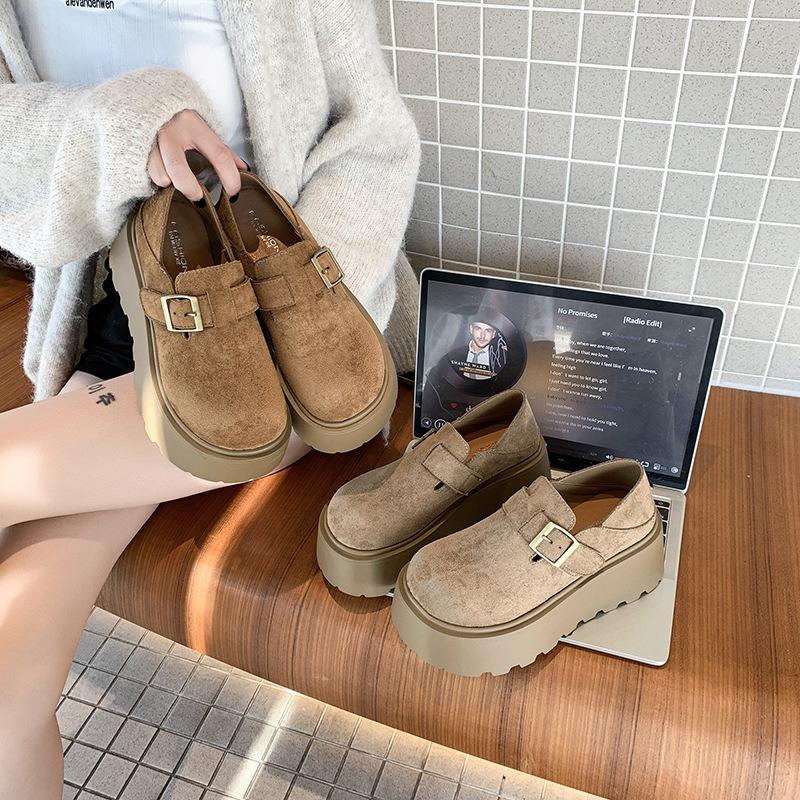 Increase the Height of Women's Platform Single Shoes, the New Autumn Boken Lazy People Pedal Women's Shoes Tide