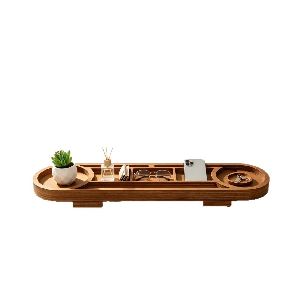 Multi-Compartment Wooden Desk Organizer Brown Desktop Phone Holder  Home Desktop
