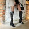Modne Kowbojskie Botki Damskie Zimowe Obuwie Buty Kwadratowe Obcasy Jakość Kozaki do Kolana Damskie Skóra Węża Duży Rozmiar 45 48