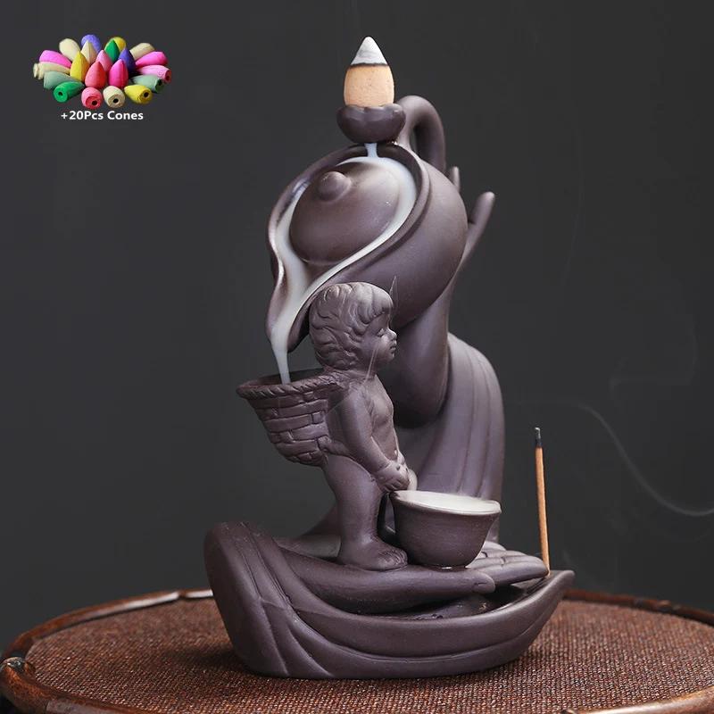 Lila Ton Handwerk Buddha Hand Rückfluss Weihrauch Brenner Teekanne Räucherstäbchenhalter Lotus Räuchergefäß Büro Tee Haus Dekorieren