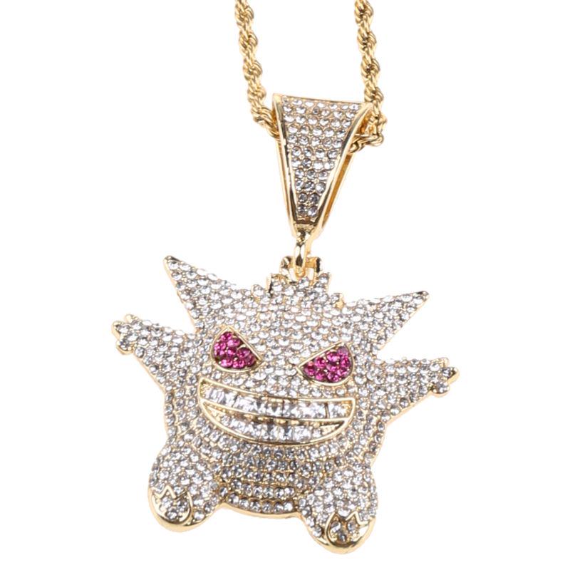 Jewelry Men Rock Punk Iced Out Shiny CZ Diamond Mask Gengar Vampire Bull Pendant Necklace