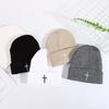 Natural NewFashionable Beanie: Cross Embroidered Knit Cap, Stylish Beanies for Women, Unisex Winter Hat for Outdoor Casual Wear