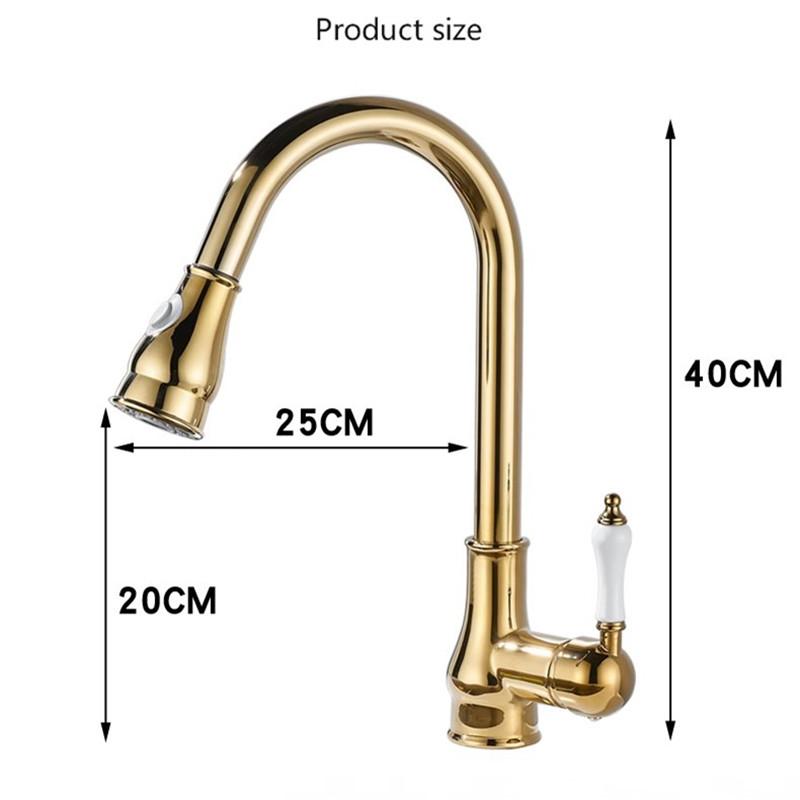 Złote Wysuwane Baterie Kuchenne Chrom Jednouchwytowa Mosiężna Bateria Kuchenna Bateria Zlewozmywakowa Jednootworowa Obrotowa Bateria Mieszająca Wodę Bateria Mieszająca