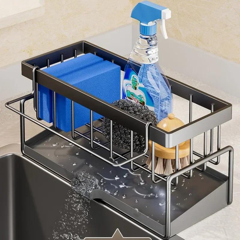 Carbon Steel Self-draining Sink Shelf Soap Sponge Holder Dishcloth Towel Rack Filter Basket Kitchen Sink Drain Rack Organizer