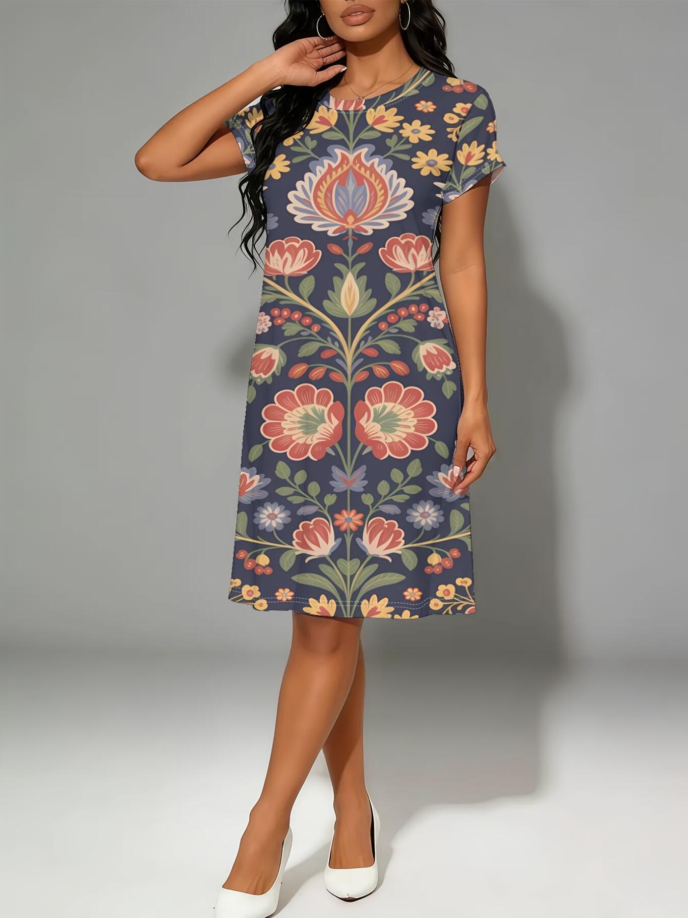 

Women s Short-Sleeve T-Shirt Dress with Round Neck - American Folk Art ; Suitable for Skin Tones. Casual Spring Summer Dress. Regular Fit Tunic for Da 9XL дубильна кора