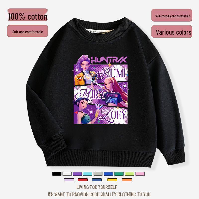 K-pop Monster Hunter Witch Girls' Hoodie - Stylish Autumn/Spring Round Neck Casual Top for Children