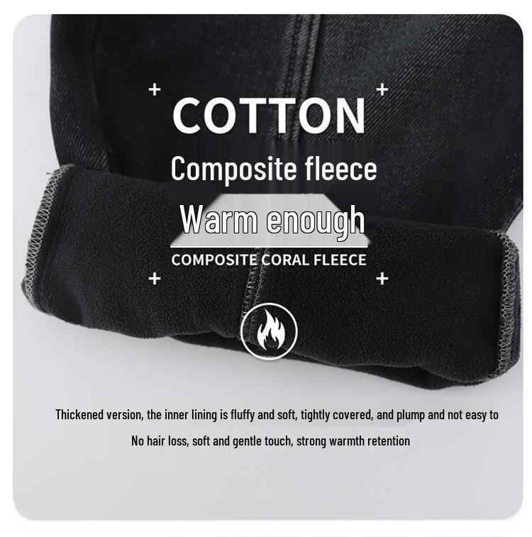 2025 Boys' Plush-Lined Denim Fleece Pants - Winter Wear for Teens and Kids