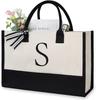 Large Capacity Tote Bag Fashion Canvas Totes Letters Flower Portable Beach Shoulder Shopping Casual Beach Bag Handbag