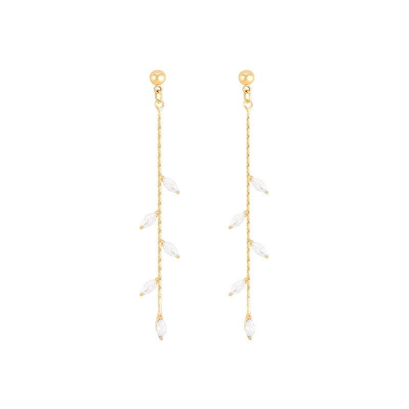 Long  Plated Crystal Leaf Tassel Drop Earrings For Women Exquisite Luxury Wedding Fashion Jewelry Gift