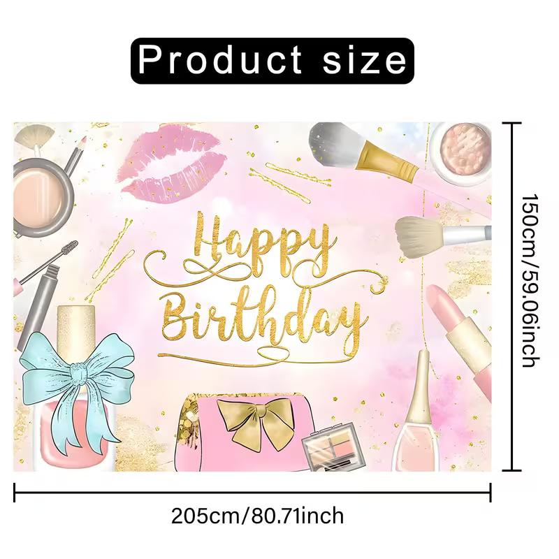 2D Spa Themed Birthday Backdrop, Pink Cosmetics Makeup Party Photo Booth Banner
