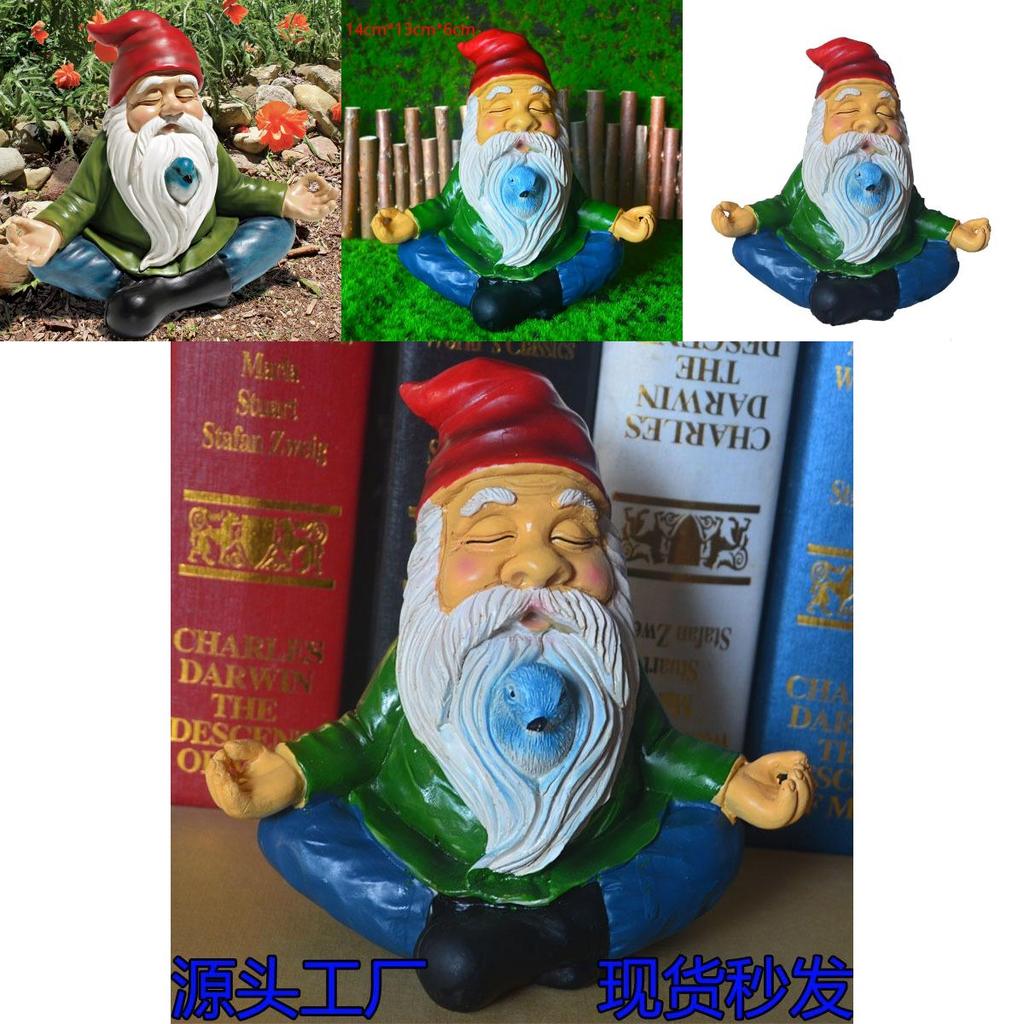 Charming Resin Gnome Meditation Figurine With Bird For Zen Garden Decoration