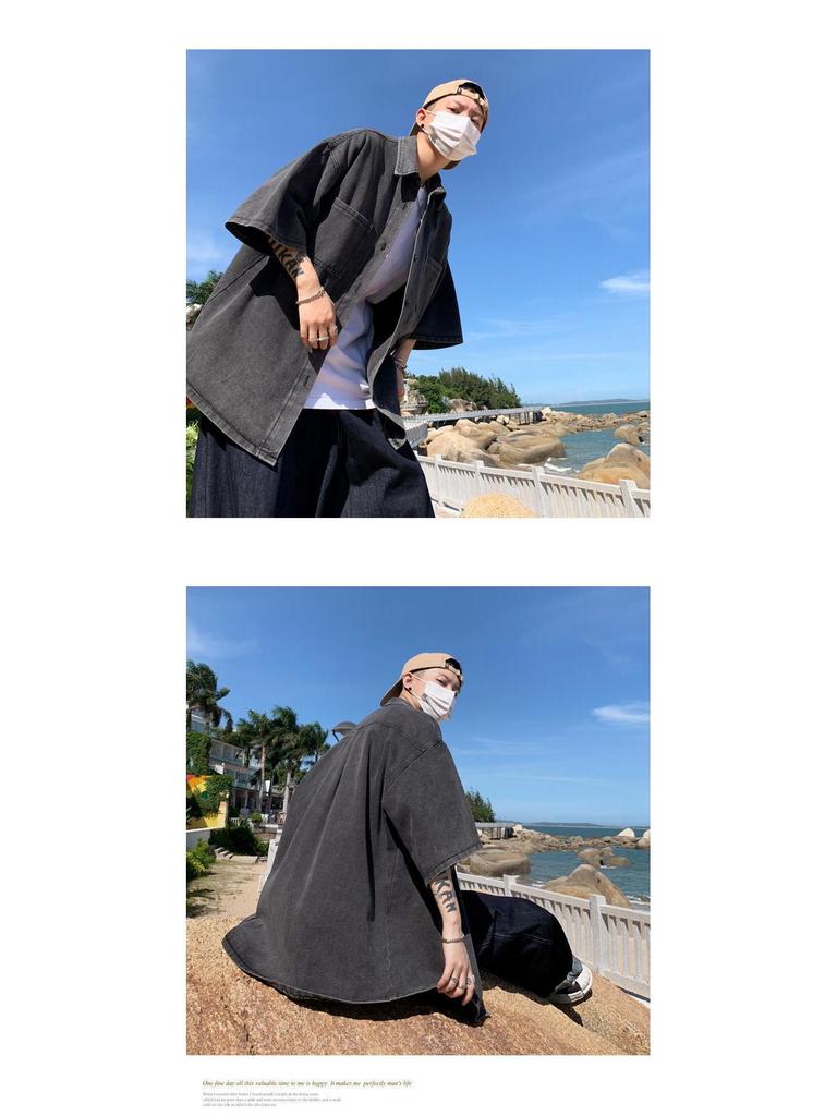 Men's Korean Style Denim Shirt - Short Sleeve, Summer, Trendy, Hong Kong-Inspired, Handsome Loose Fit.