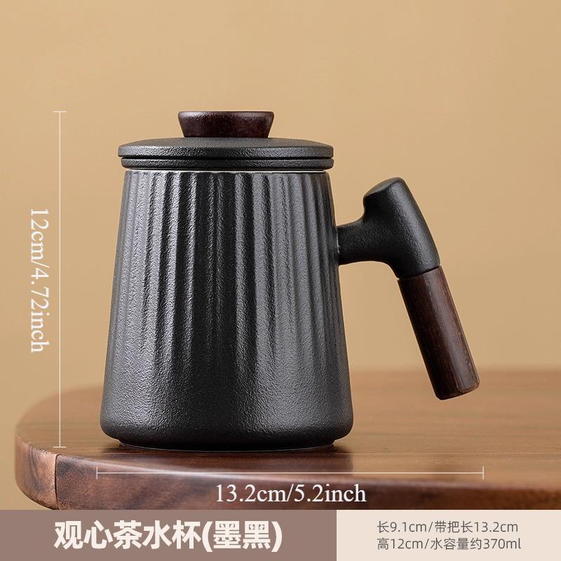 Ceramic Tea Separation Office Cup with Lid Personal Mug Office Tea Filter Teacup Drinking Utensils Tea Ceremony Accessories 370ml чёрный