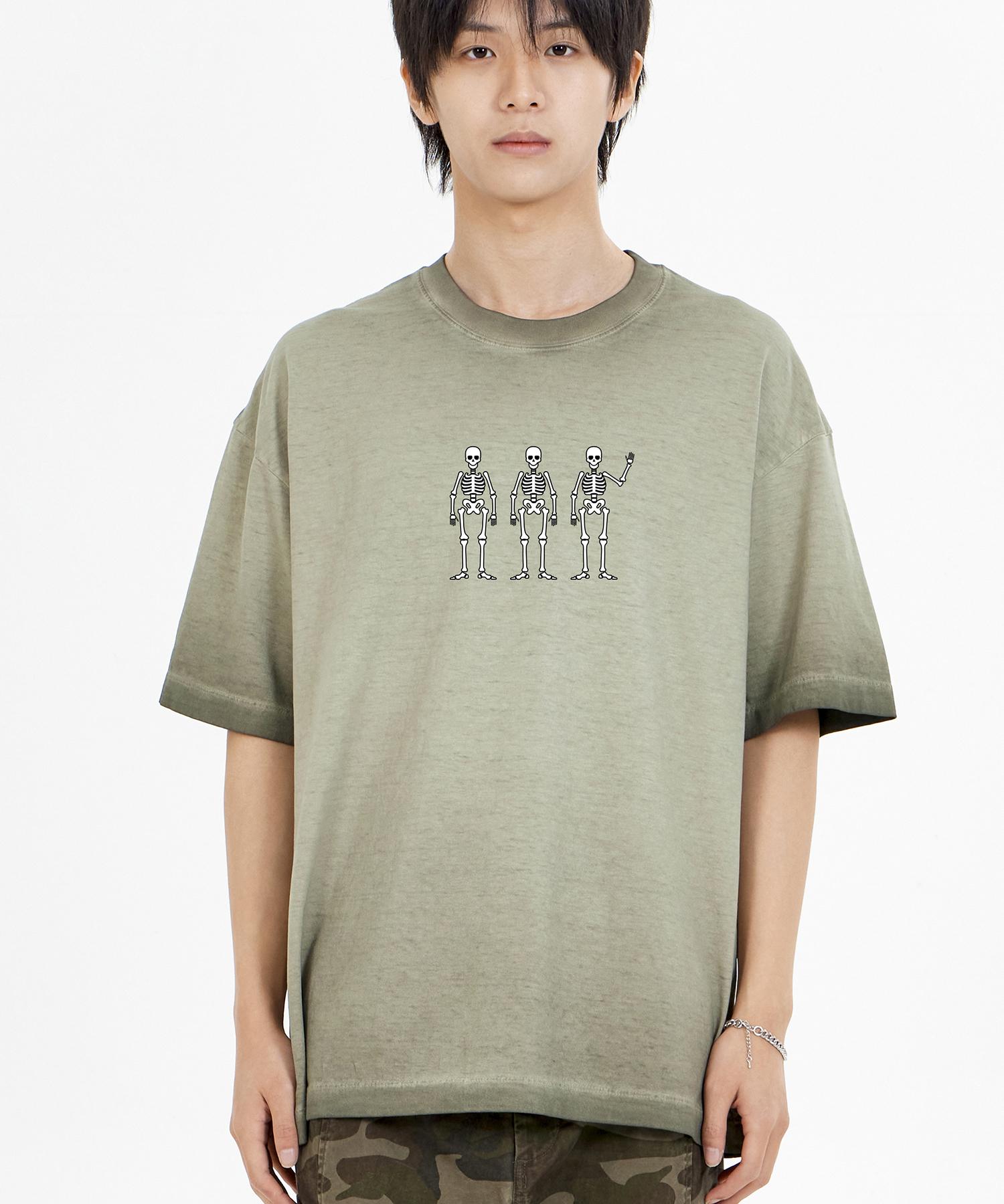 Biel Monster Skeleton Pigment Short Sleeve T-Shirt Khaki L