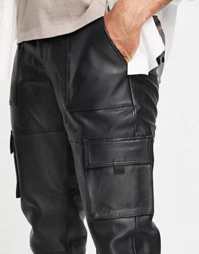 New Stylish Casual Look Men Leather Pant Black Handmade 100% Real Lambskin Biker