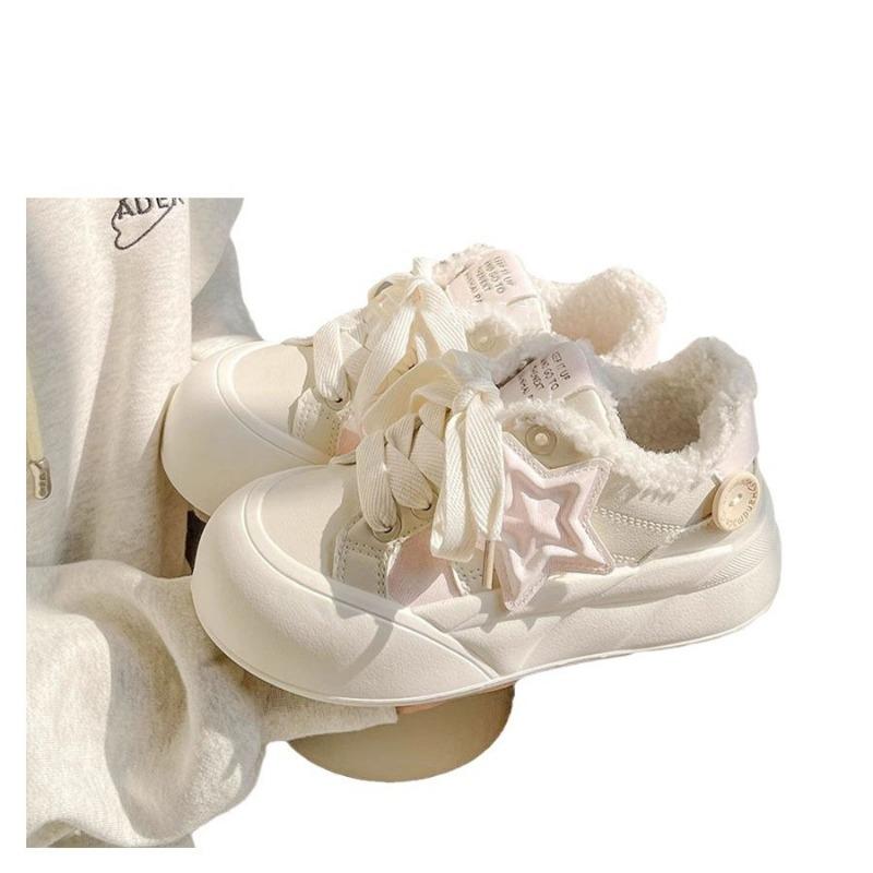 Niche velvet cute board shoes winter new little white shoes platform sports versatile casual bread canvas shoes
