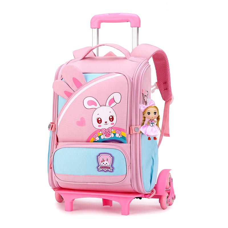 Large Capacity Trolley School Bag for Girls, Grades 3-6 - Stair Climbing & Detachable Design