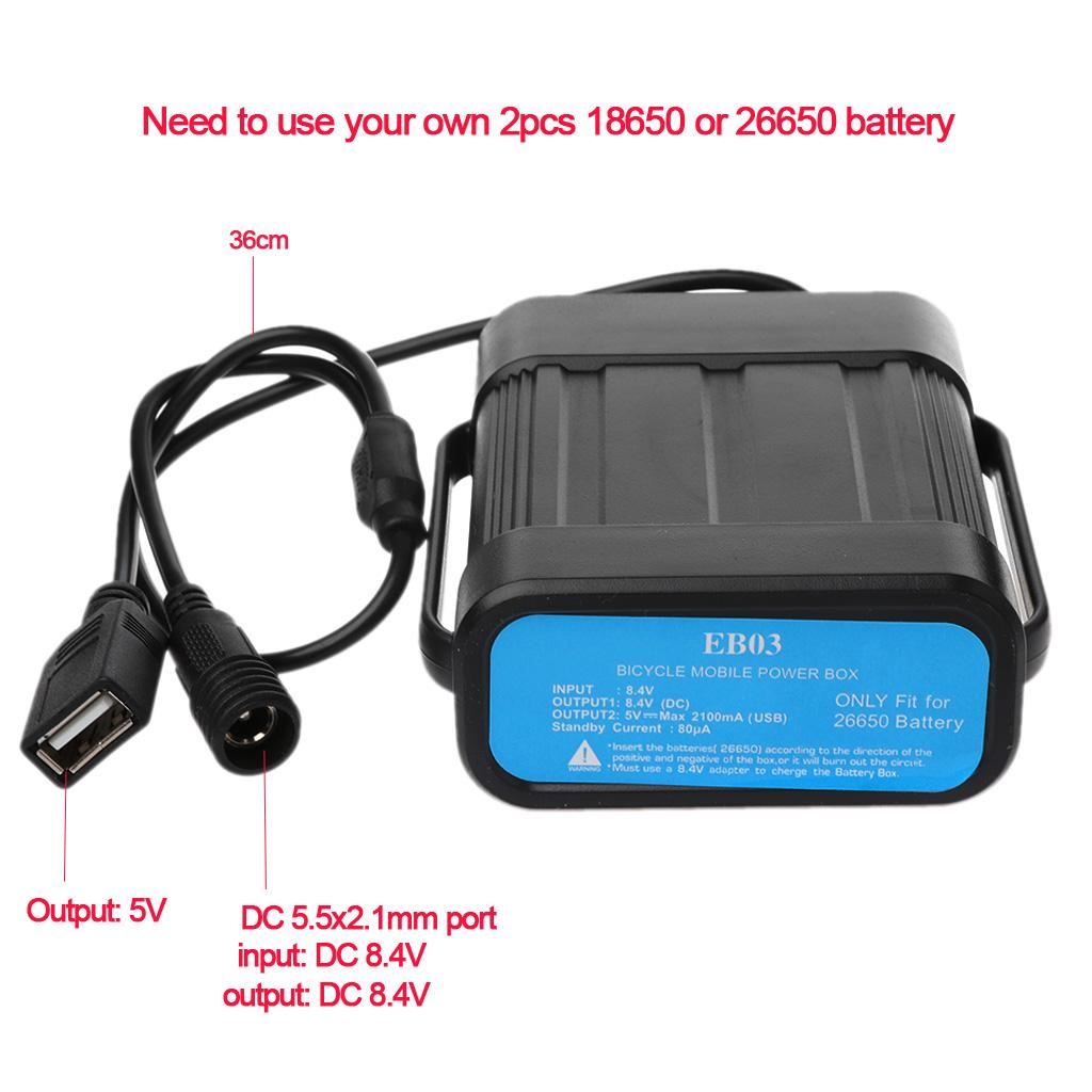 8.4V Rechargeable Battery Pack for Bicycle Lights & Headlamps IPX7 Battery Replacement 2 X 18650 Batteries Housing